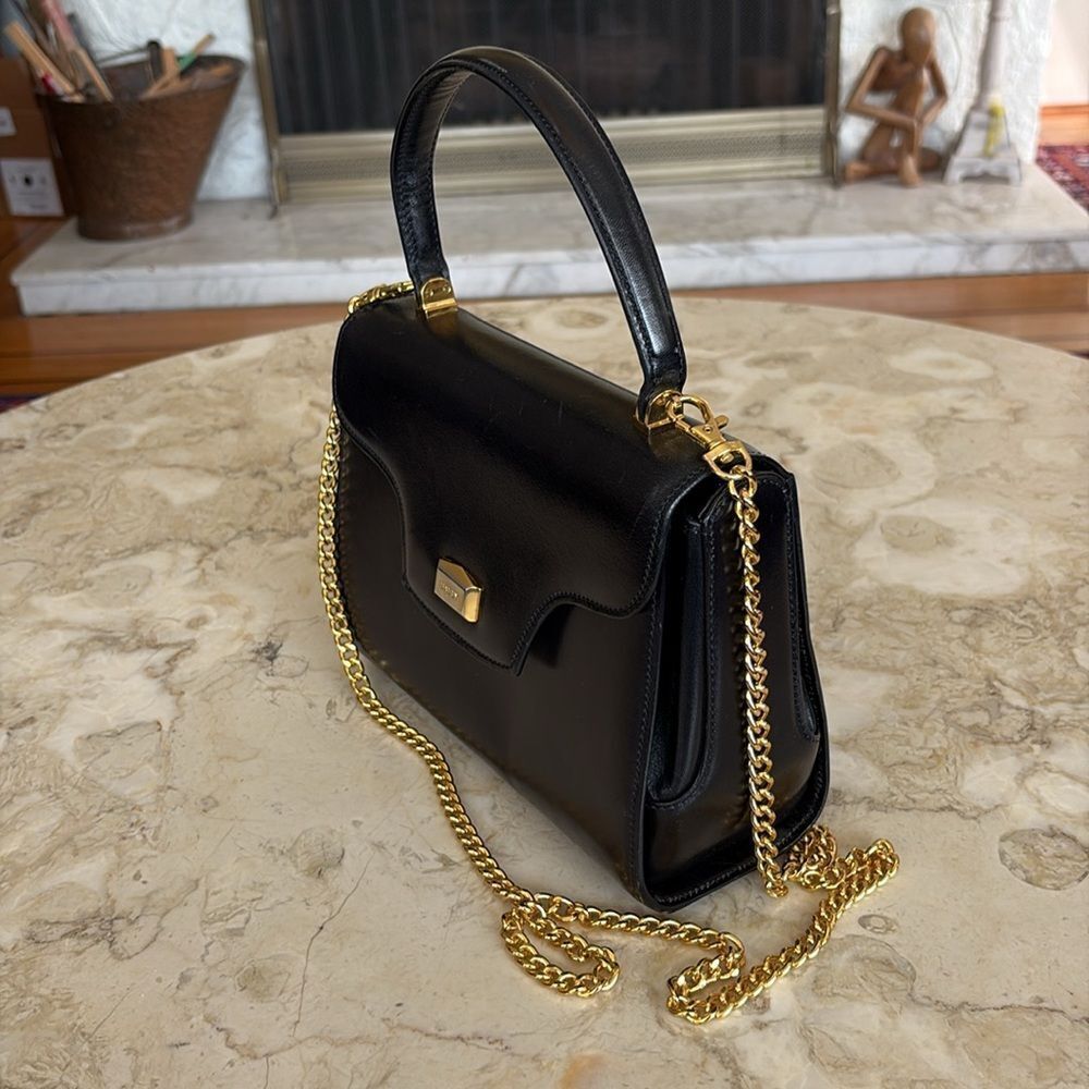 Bally Structured Leather Kelly Style Satchel Bag Detachable Metal Chain Strap - Picture 3 of 16